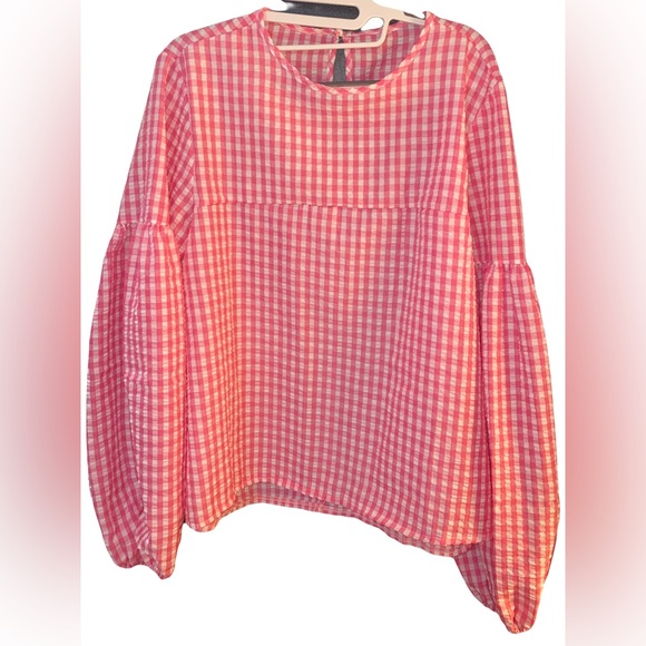 Tops - Pink Gingham Patterned Blouse